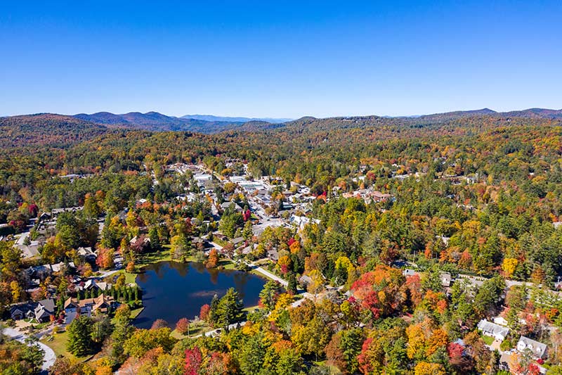 This is an aerial view of the town of Highlands